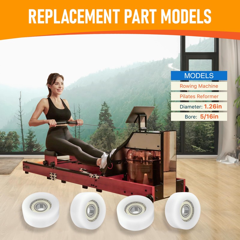 Upgraded Machined Wheels/Rollers Compatible with Rowing Machine,Pilates Reformer,Water Rower Seat