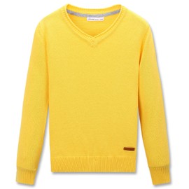 CUNYI Boys V-Neck Sweater Long Sleeve Pullover Sweater Knit, Gold Yellow, 150