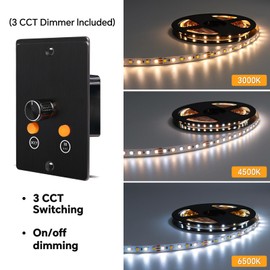 Obeaming 3CCT Flexible 16.4ft LED Strip Light with 12V CCT Switchable Dimmer Kit for Camper Vans, Trucks & Trailers Indoor. CCT Changeable(3000K/4500K/6000K) & Brightness Control DC12V, 10A