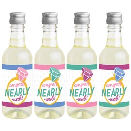 Big Dot of Happiness Just Engaged - Colorful - Mini Wine and Champagne Bottle Label Stickers - Engagement Party Favor Gift for Women and Men - Set of 16