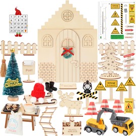 Raoclay Gnome Accessories Christmas, Miniature Gnome Door Set with Gnome Construction Site Set, 62 Pieces Gnome Door Accessories, Gnome Door, Complete Set, DIY Gnome Door, Construction Site with Gnome