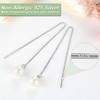 Pearl Stud Earrings for Women, 925 Sterling Silver Puller Long