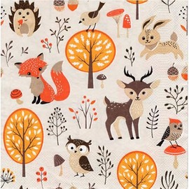 40 Napkins Forest Animals, Funny Animals Napkins, Fox, Birds, Owl, Deer, Rabbit, Autumn, Children, Party, Decoupage, Table Decoration, 33 x 33 cm