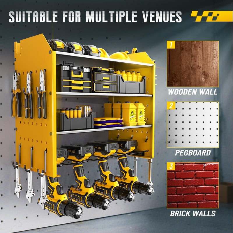 Power Tool Organizer Wall Mount with Charging Station, 4 Layers