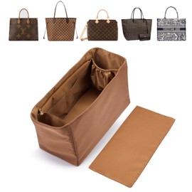 Volcuna Purse Organizer Nylon Water-Repellent Insert With Zipper Bag and Base Shaper for Neverfull Speedy Tote (Brown, X-Large)