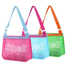 Iqimott - Bolsa de 3 piezas para niños, diseño de concha de playa, con cierre, bolsa de recolección para guardar conchas, Caparazón, Mediano, Moda