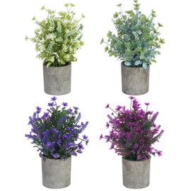MISRTANY Artificial Potted Plants Set of 4 Fake Lavender Plants & Flowers 10" Faux Greenery Plants Lavender Pot for Indoor Outdoor Home Kitchen Office Desktop Wedding Decor