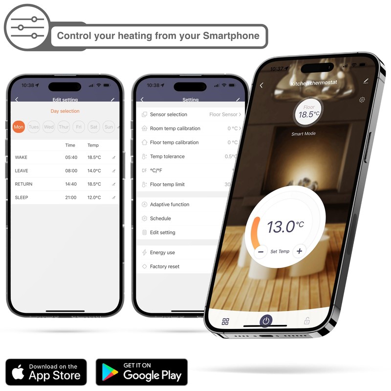 Smart Wifi Electric Underfloor Heating Thermostat App Controlled 16Amp Under
