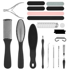 30 in 1 Foot File Pedicure Set, Includes 3Pcs Foot Files, 1Pcs Hard Skin Remover and 10 Replacement Heads for Wet & Dry Use Heel Care Scrubber Kit for Women Men Salon or Home, Black
