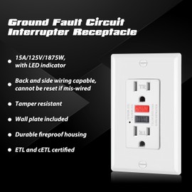 ELECTECK 3 Pack GFCI Outlets 15 Amp, Tamper Resistant (TR), Decor GFI Receptacles with LED Indicator, Ground Fault Circuit Interrupter, Decorative Wallplates Included, ETL Certified, Black/Red Button