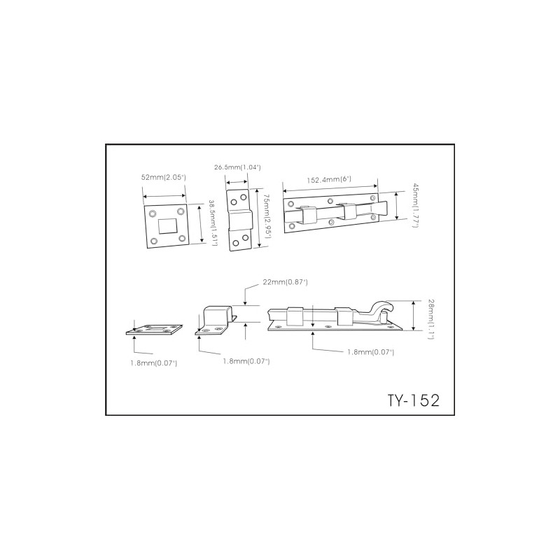 QCAA Heavy Duty Square Spring Door Bolt, 6", Black, 2