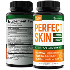 Perfect Skin Acne Pills - Clear Skin Supplement with Niacinamide, Probiotic, Zinc & Vitamin A - Anti Acne Vitamins for Teens, Men & Women - Support for Face & Back Acne, Acne Scars - 60 Capsules