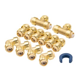 WMAXPFIT PEX Pipe Fitting 1/2 inch Set, Brass Push Fit Fitting 1/2 inch Set with 90 degree elbow, tee & coupling, push to connect for quick connection to PEX Tube Pack of 12