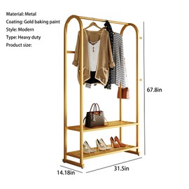 BUZUEY Gold clothing rack,Heavy duty clothes rack with shelves,Wardrobe rack,Metal garment rack for hanging clothes,Gold rack for clothes to hang for Boutique Retail or Home