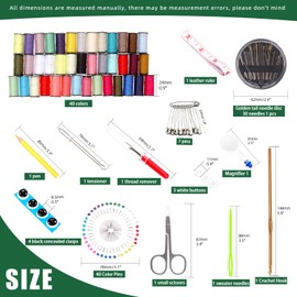 Keadic 128Pcs Portable Hand Sewing Supplies with Case Contains 40 Thread Spools Needles Scissors Clips Thimble Tape Measure, Mini Sew Kits for Adults Traveler Emergency DIY Clothing Fixes