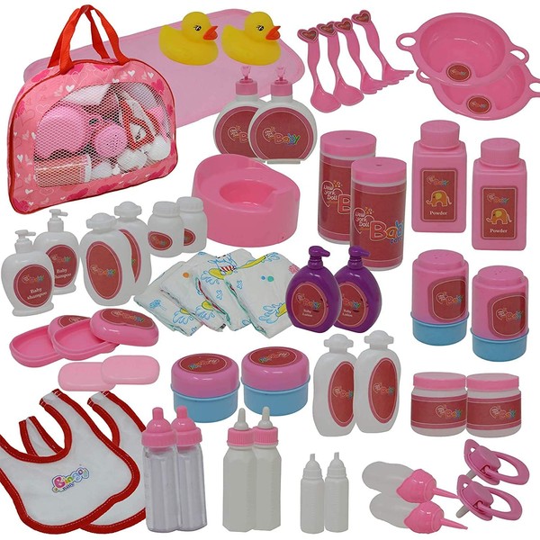 50Piece Baby Doll Feeding & Caring Accessory Set in Zippered Carrying Case - Accessories for Dolls