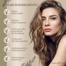 Health Press® Rosmarinöl 60ml – Haar-& Hautpflege – Rosmarin Öl für Haarwachstum – Rosmarinöl Haare & Kopfhaut – Haaröl bei Haarausfall – Rosemary Oil for Hair – Hair Growth Oil – Natürliche Pflege