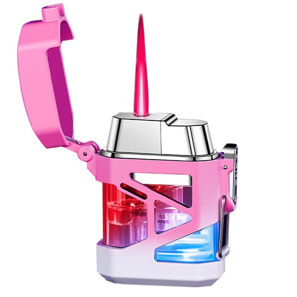 WYZDQYDH Pink White Windproof Flame Adjustable Lighter,Cool,Jet Torch Flame Lighters,Butane