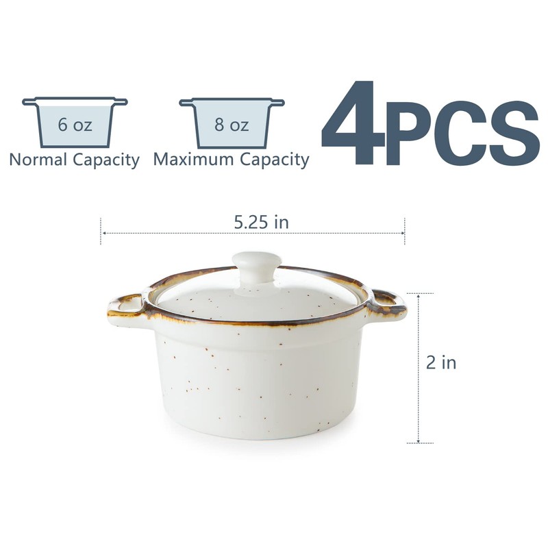 ONEMORE Ramekins with Lids, 6 oz Oven Safe Ceramic Mini