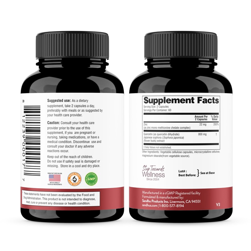 Sandhu's Zinc Quercetin 120 Vegetarian Capsules (Pack of 2) |