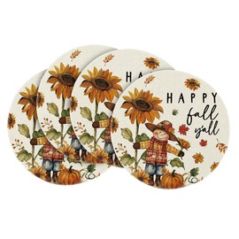 Artoid Mode Rust Pumpkin Sunflower Round Fall Placemats Set of 4, 14 Inch Thanksgiving Round Table Mats for Dining Decoration