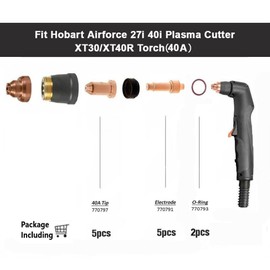 Upgraded Plasma Cutter Consumables Kit Tips Kit for Miller Spectrum 625 X-TREME plasma cutter XT-40 torch & Hobart Airforce 40i XT40R/XT30R Torch (249928 &249926/770797&770791+O-Rings）PK12,40A