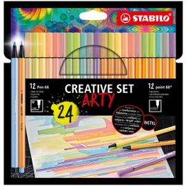 Fineliner + Premium Fibre-Tip Pen - STABILO point 88 + Pen 68 - ARTY - Pack of 24 - Assorted Pastel Colours