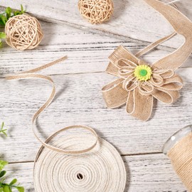 KISSITTY 21 Yards Jute Twine Ribbon Rustic Boho Ribbons Trims 6mm Wide Gift Wrapping Wreath Bow Making Craft Decorative Ribbon for Wedding Party Farmhouse Decor