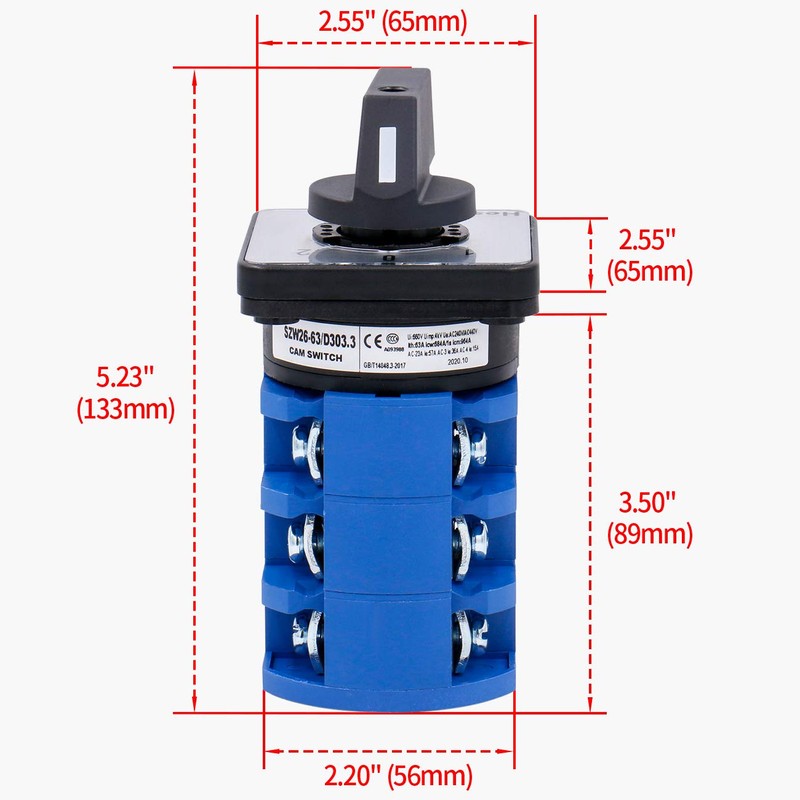 Heschen Universal Rotary Cam Selector Changeover Switch SZW26-63/D303.3 660V 63A