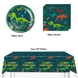Dinosaur Party Tableware, Paper Plates Children's Birthday Party Set, Dinosaur Children's Birthday Paper Plates Animals Jungle for Boys Theme Party (Green)