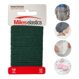 Miles Elastic Braided Flat Elastic, Braided Elastic, Strong Elastic, Elastic Sewing 1/4" (6,35 mm) by 5,46 Yards(5 Meter) Strong Elastic/Machine Washable & Dryable, Oeko-TEX certificated - Dark Green