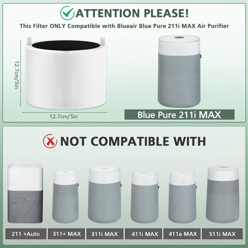 1 Pack 211i Max Replacement Fil-ter Compatible with BLUEAIR Blue