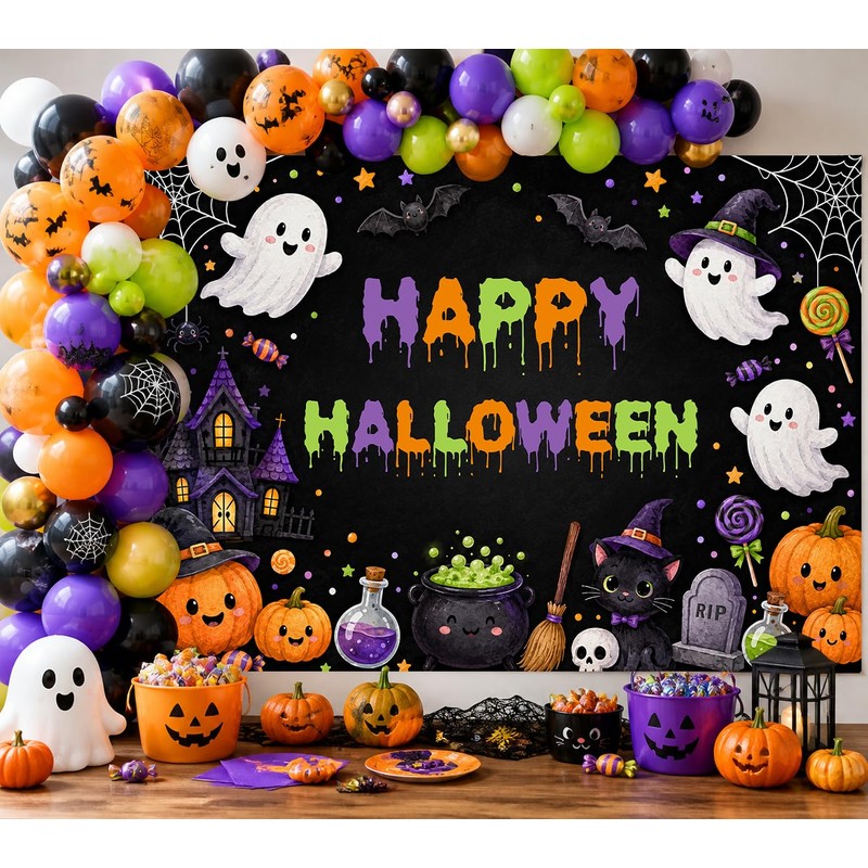 Happy Halloween Backdrop 7x5ft Spooky Ghost Kids Party Photo Banner