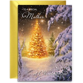 Mother Christmas Card - Golden Glow - Medium Sized Card (A5 Size -148mm x 210mm) with Envelope