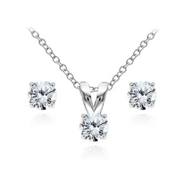 B. BRILLIANT Necklace and Earrings Set | Sterling Silver CZ Solitaire Necklace & Earrings Set | Bridesmaid Jewelry Set for Wedding | Necklace Set | Jewelry Sets for Women