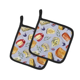 Caroline's Treasures BB5198PTHD Assortment of Cheeses Pair of Pot Holders Kitchen Heat Resistant Pot Holders Sets Oven Hot Pads for Cooking Baking BBQ, 7 1/2 x 7 1/2
