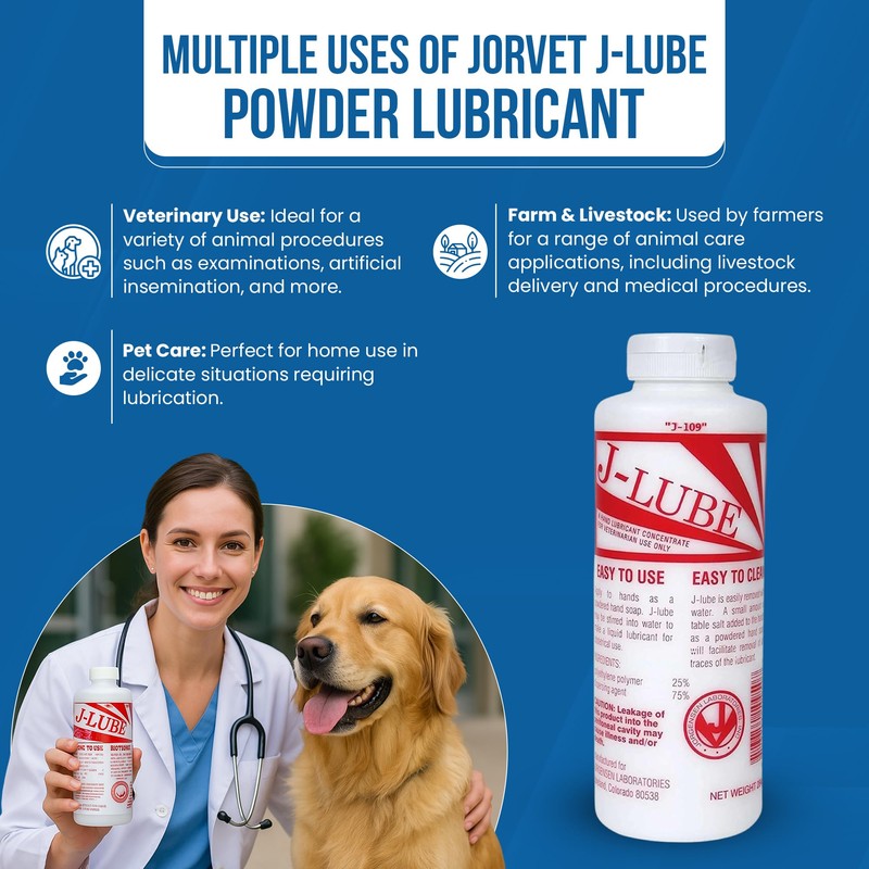 JorVet J-Lube Powder Lubricant | Easy-Mix Formula, Non-Irritating & Mess-Free
