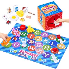 JoyCat Alphabet or Themed Mystery Box Toy, Letters Sorting Matching Game Activities, Montessori Sorting Toys with Sensory Play Box, Preschool Learning:_48 PCS Theme Toys