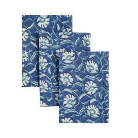 Craftbot Toallas de cocina decorativas 100% algodón, juego de 3 paños de cocina, 19 x 27 pulgadas, toallas de cocina florales índigo, toalla absorbente para platos secos, toalla de cocina con estampado de bloques indios