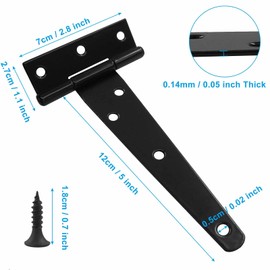 Cjueiom 6Pcs Heavy Duty T Strap Hinges, 5 Inch / 125mm Black Shed Door Hinges with Screws for Wooden Gates, Barn Doors, Garden Fences & Wooden Doors