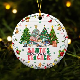 Santa’s Favorite Teacher Ornament – Christmas Tree Decoration for Teachers, Cute for Daycare, Preschool, Elementary, Thank You Ornament for Women Educators (HC-40)