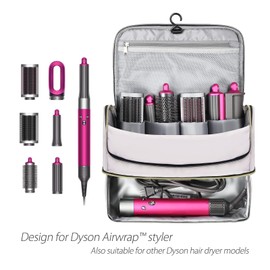 Pripher Double-Layer Travel Case Compatible for Dyson Airwrap & Shark Flexstyle Styler with Large Waterproof Compartment, Portable Waterproof Travel Storage Bag for Airwrap Attachments (Pink)