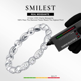 SMILEST Moissanite Wedding Band for Women, D Color VVS1 Clarity Round Moissanite Milgrain Marquise and Dot Eternity Band Solid 925 Sterling Silver Stackable Rings Moissanite Promise Rings for Women