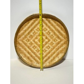 MIracle Thai Enterprises Traditional Handwoven Round Serving Platter, 12 inch Diameter, Natural Bamboo