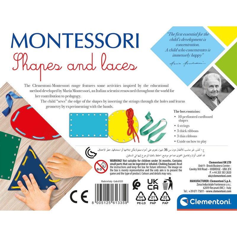 Clementoni 61335 Montessori-Shapes and Laces Educational Toy for Children-Ages 3