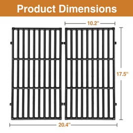 Rushare 7637 Grill Grates Replacement for Weber Spirit E-210 S-210, Spirit I & II 200 Series (Front-Mounted Control) Gas Grill Replacement Parts, Cast Iron, 17.5 x 10.2 Inch, 2-Pack
