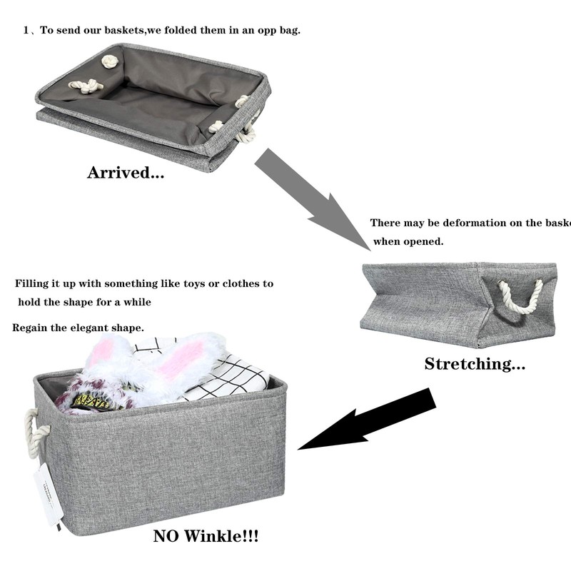 CREADARD Small Storage Box with Cotton Handles, Fabric Foldable Linen