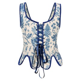 SCARLET DARKNESS Plus Size Corsets for Women Corset Top Lace-up Vintage Renaissance Victorian Peasant Rococo Bustier Vest Blue Floral 18