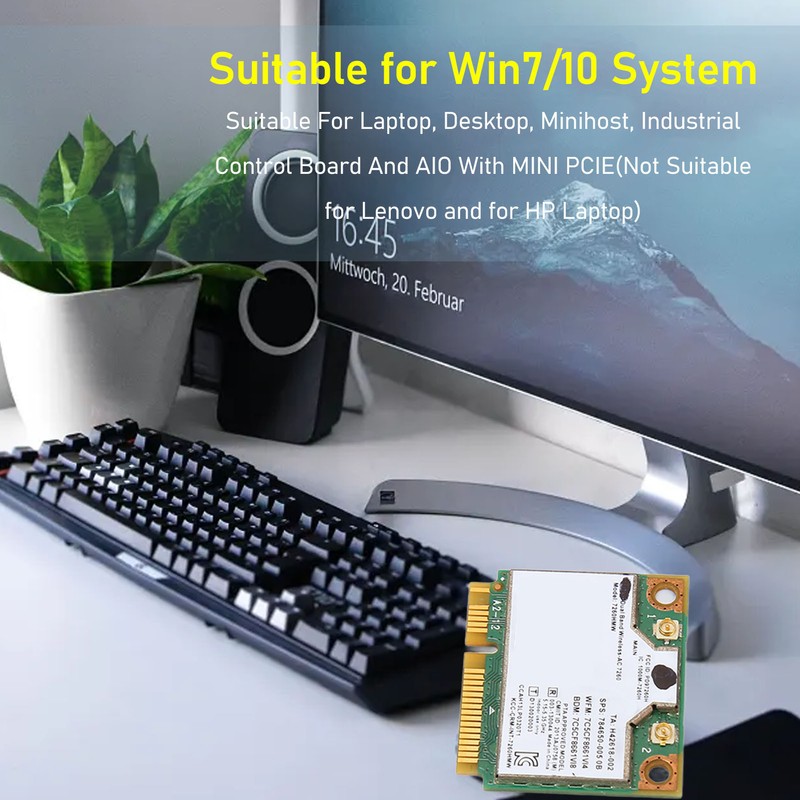 7260HMW Network Card 300Mbps 2.4GHz 867Mbps 5GHz BT4.0 Stable Safe