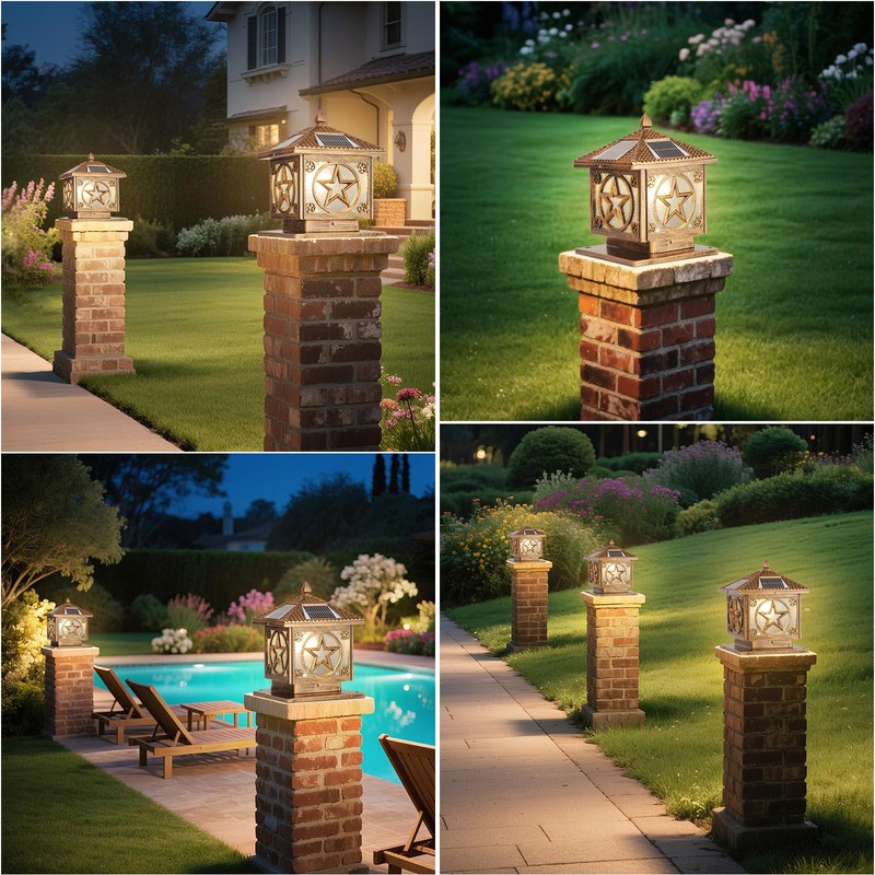 SLAWA Outdoor Solar Post Cap Light 9.8In Bronze Column Lights